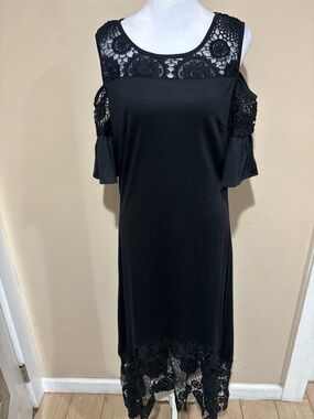 Black Lace Cold-Shoulder Midi Dress